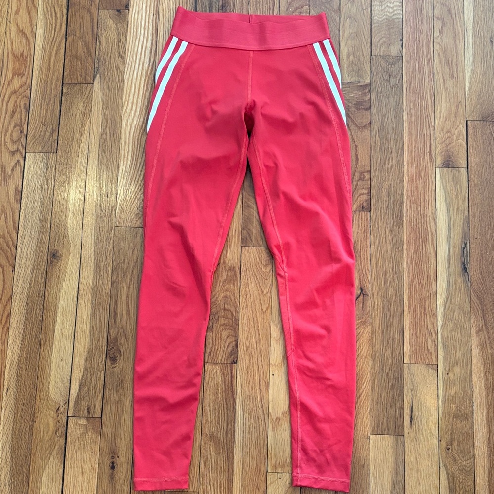 adidas Women’s Red Leggings with White Side Stripes
